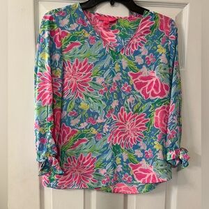Lilly Pulitzer Pink and Blue Floral Blouse Size XXS